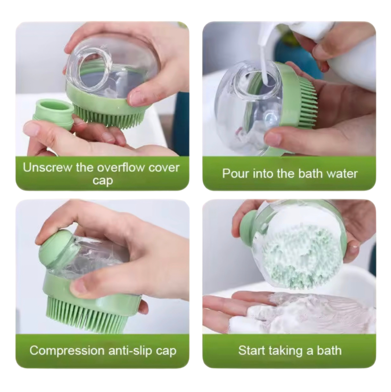 Steps to use Silicone Pet Bath Scrubber Brush