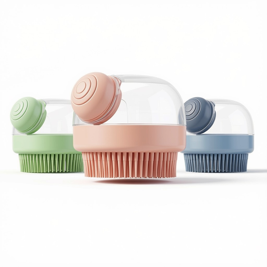 Silicone Pet Bath Scrubber Brush - Grooming & Massage Tool in pastel colors, perfect for pet bathing.