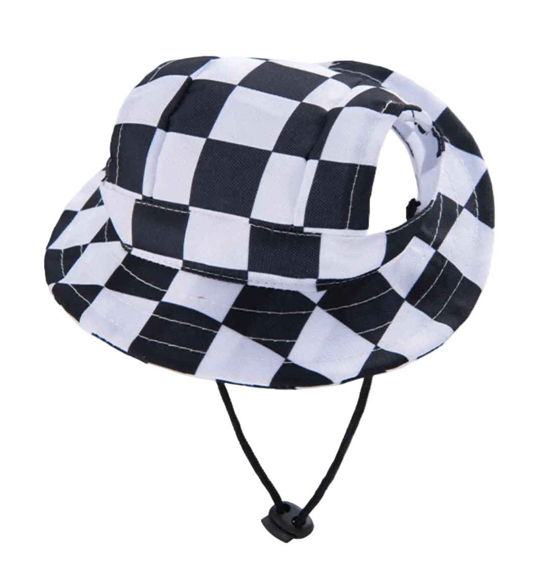 Checkered Bucket Hat for Cats - Black and White print with a classic design and playful style.
