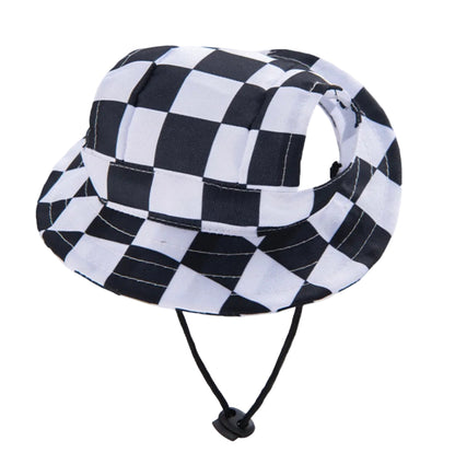Checkered Bucket Hat for Cats - Black and White print with a classic design and playful style.
