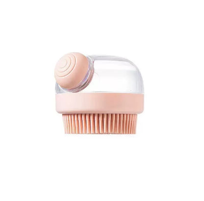 Silicone Pet Bath Scrubber Brush - Grooming & Massage Tool in a soft pink color with silicone bristles.